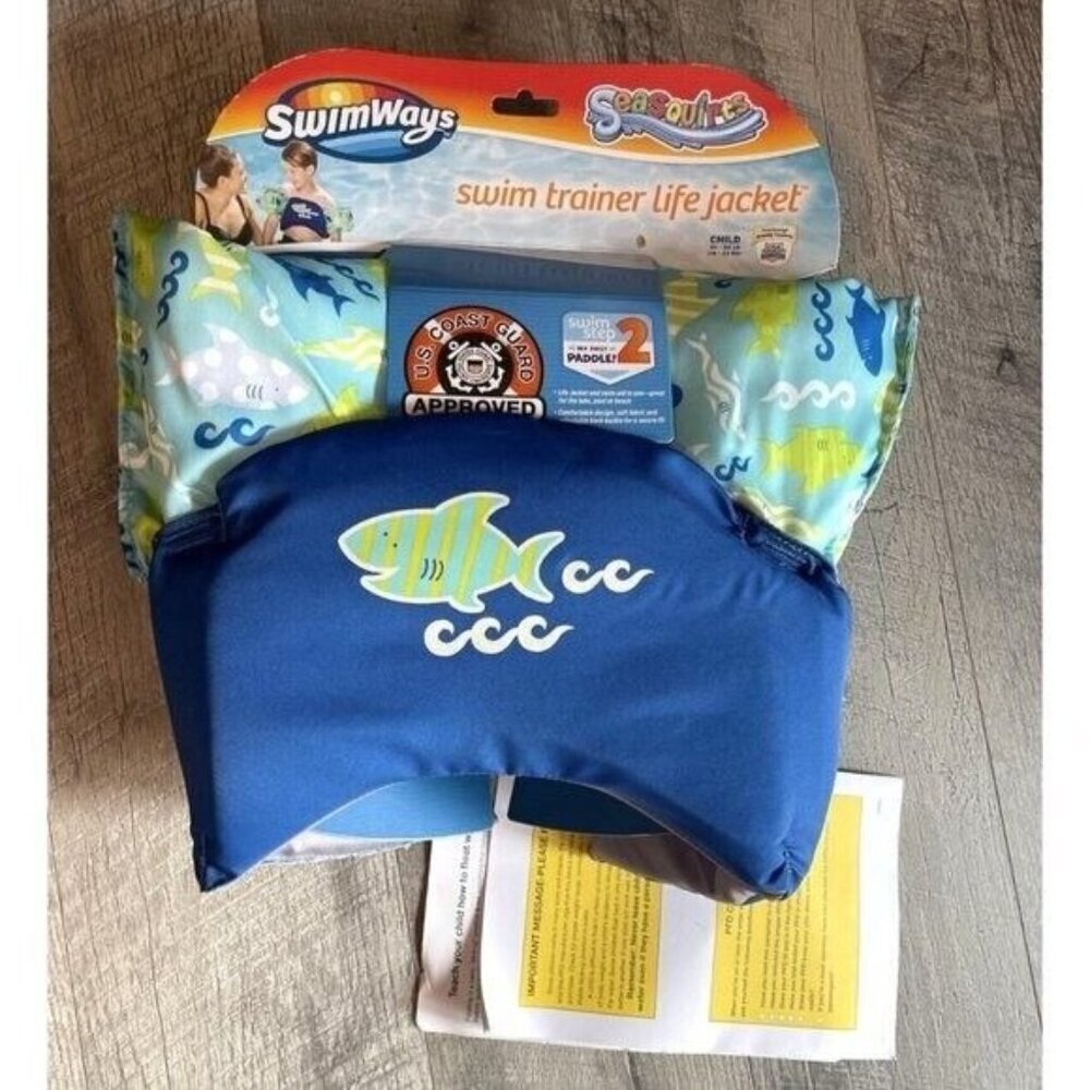 Swim Trainer Life Jacket Kids Blue SwimWays Sea Squirts Children 30-50 lbs NEW